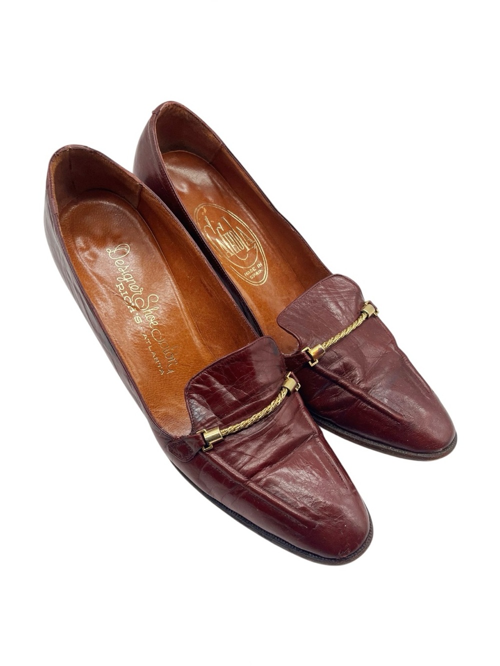 Vintage Cachola Burgundy Pumps Gold Tone Hardware Size 7 Made In Spain Leather